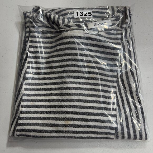 Madewell Stripe Play Button Back Linen Tunic Shift Dress Women's M - Picture 10 of 11